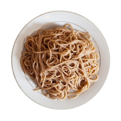 Top view of spaghetti pasta in plate