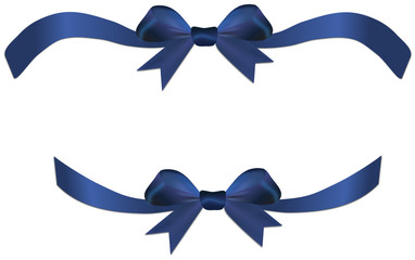 Blue bow with ribbon on the gift or heart isolated