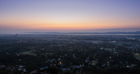 Fototapeta na wymiar Panoramic view of Mandalay sunset from Mandalay Hill, Myanmar