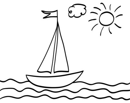 Ship in black and white - illustration.