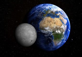 The Earth and the Moon with stars in the background. © marcel