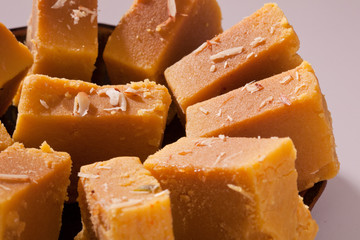 Mysore Pak- Sweet dish made from lentil flour.