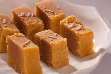 Mysore Pak- Sweet dish made from lentil flour.