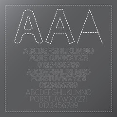 Three Outline Stitch Font and Numbers, Eps 10 Vector