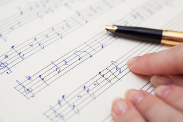 Music book with handwritten notes