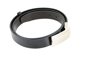 Black leather belt isolated on white