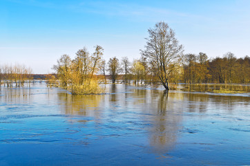 Spring evening. Flood of small river