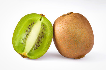 isolated whole and half kiwi fruit