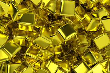 Abstract composition with gold cubes.