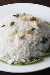 Kaju Kismis Pulao – a rice dish made of cashewnuts, raisins, spi