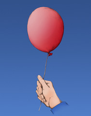 Roter Luftballon mit Hand