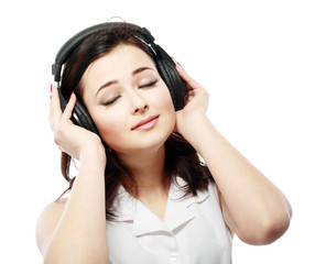 Naklejka premium woman listening music