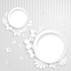 Paper flowers with two rings on white