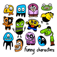 Set of funny colorful cartoon characters.