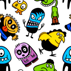 Funny cartoon monsters seamless pattern.