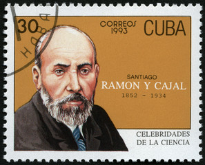 CUBA -1993: shows portrait of Santiago Ramon y Cajal (1852-1934)