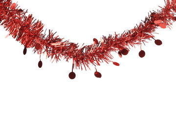 Christmas red tinsel with stars.