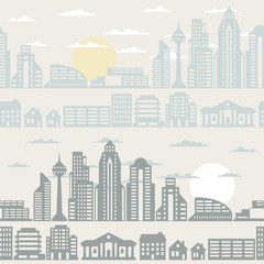 Cityscape seamless pattern with buildings.