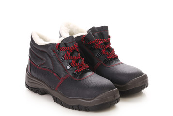 Black man's boots with red lace.