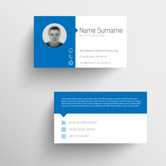 Modern blue business card template with flat user interface