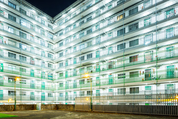 Public housing in Hong Kong at night