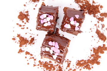 Brownie with chocolate and heart shape decoration