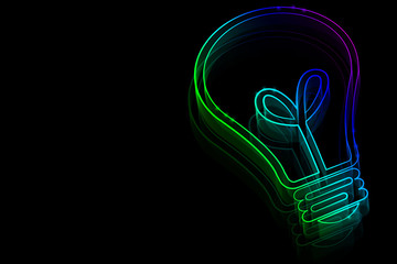 Naklejka premium Neon light bulb symbol on a dark background