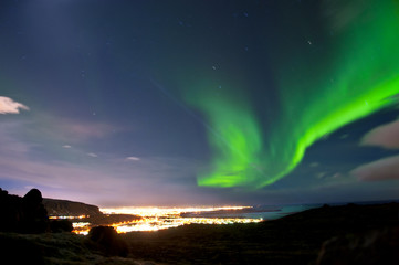 Northern lights above Reykjavik Iceland
