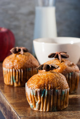 Eggs ,Banana cake, milk  and apple with black coffee in the morn