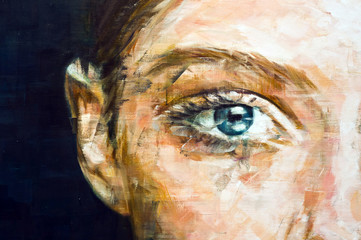 Fragment kobiece oko obraz, abstrakcyjne pociągnięcia pędzlem tekstura tło - 61441549