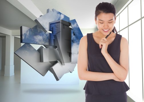 Composite image of thinking businesswoman