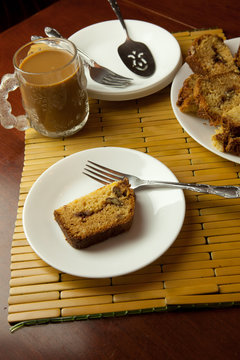 Slices of sweet bread with a cup of coffee