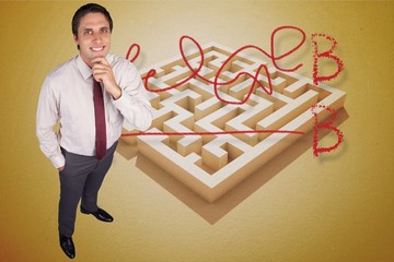 Composite image of thinking businessman touching his chin