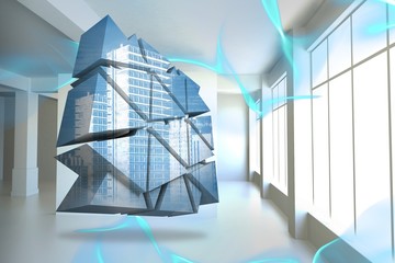Composite image of cityscape on abstract screen