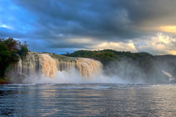 Powerful Waterfall in Sunset Light