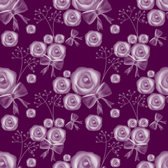 Purple roses seamless pattern on purple