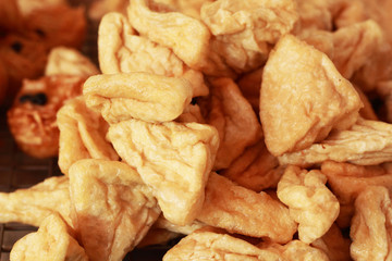 Fried tofu on the market