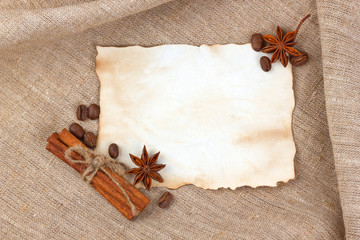 Vintage sheet paper with spice