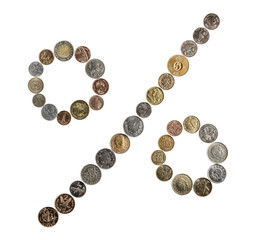 Coins of different countries spread out in the form of an 