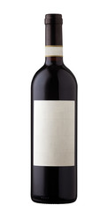 Red wine bottle isolated with blank label.