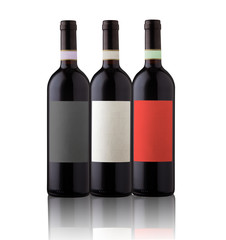 Three wine bottles isolated with blank label.