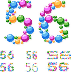 Vector alphabet symbols of colorful bubbles or balls. 5-6