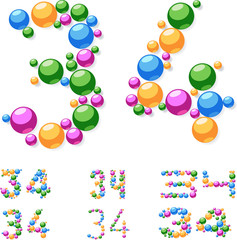 Vector alphabet symbols of colorful bubbles or balls. 3-4