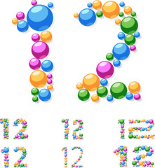 Vector alphabet symbols of colorful bubbles or balls. 1 - 2