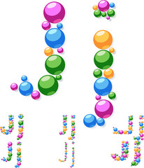 Vector alphabet symbols of colorful bubbles or balls. J