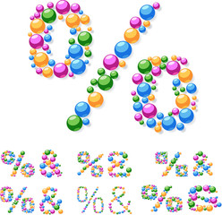Vector alphabet symbols of colorful bubbles or balls. Symbols