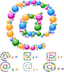 Vector alphabet symbols of colorful bubbles or balls. Symbols