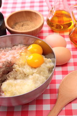 Minced fish in the bowl and spices