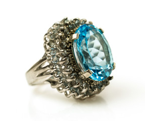 silver ring with big natural topaz