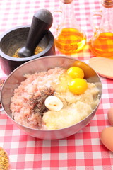 Minced fish in the bowl and spices